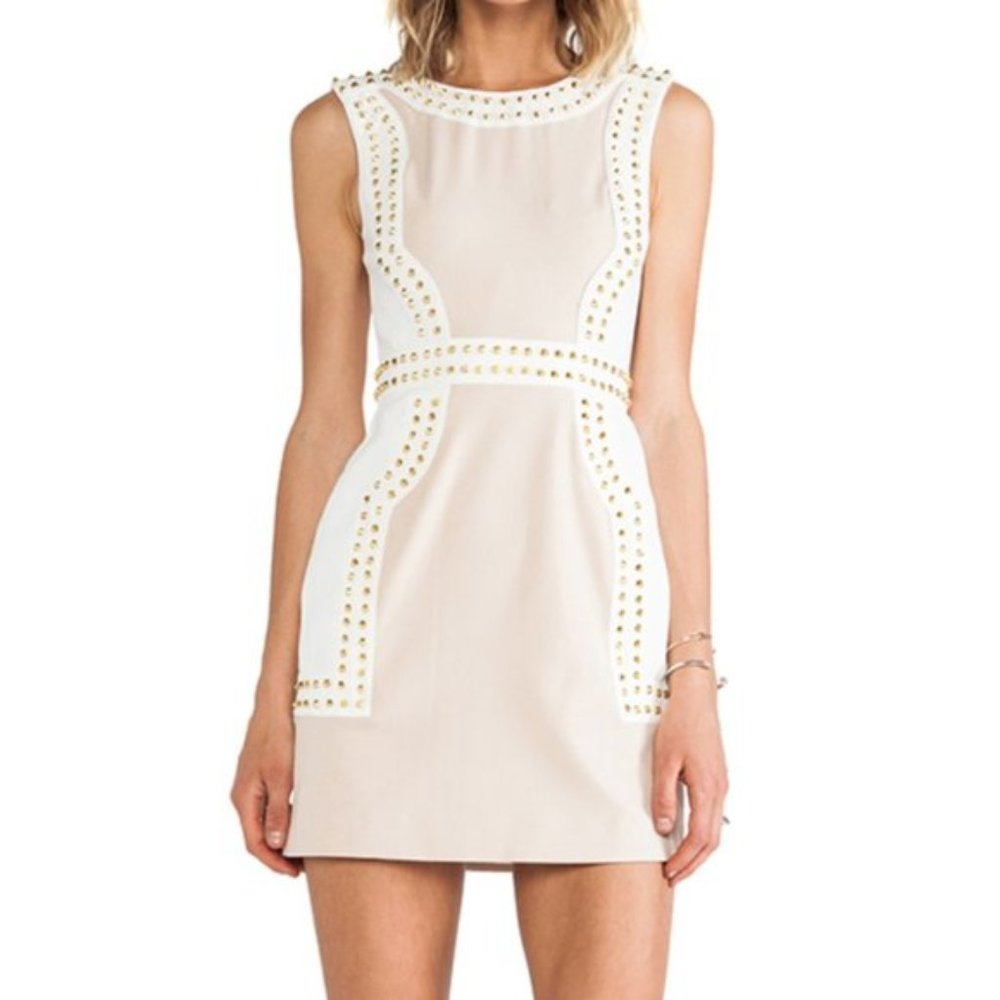 Finders Keepers Cream Mini Dress with Gold Stud Trim